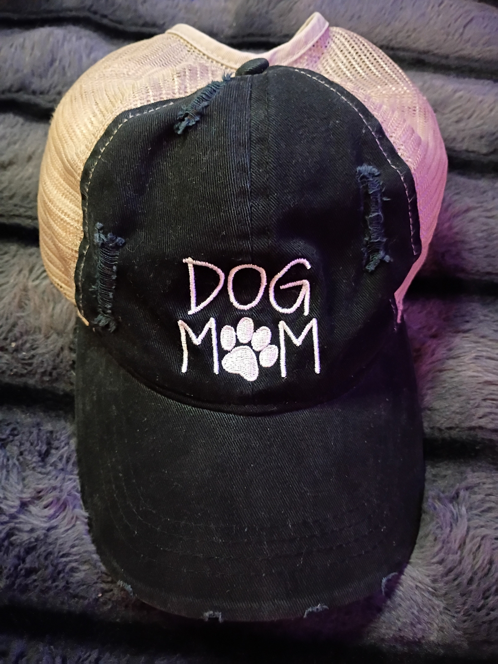 Distressed Dog Mom Trucker Hat - Black and Cream
